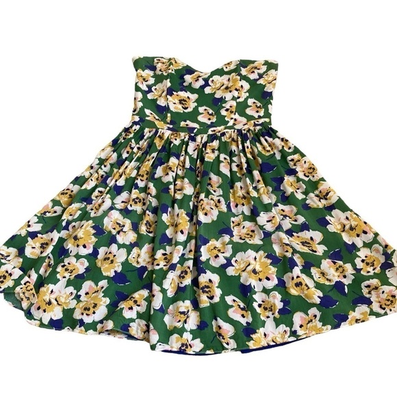 Pim + Larkin Strapless Sweetheart Neckline Green Floral Retro Skater Dress S - Picture 11 of 16